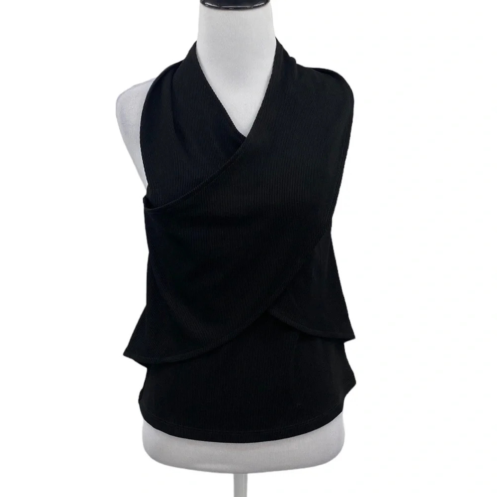 Kerrently The Drop Halter‎ Blouse Top Womens Size Medium Black Ribbed Sleeveless